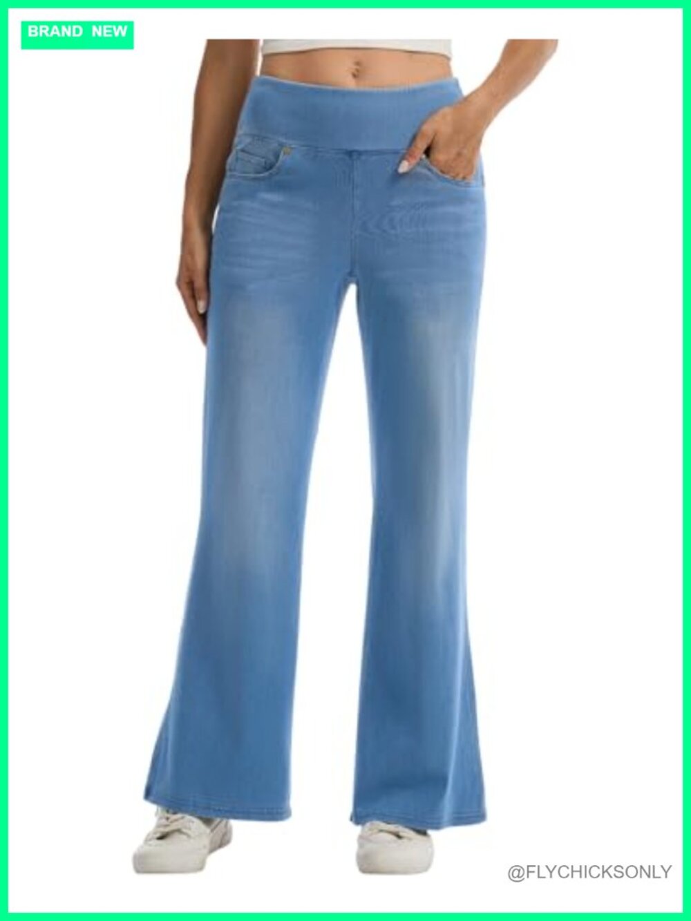 Women's High Waisted Stretchy Bell Bottom Jeans Tummy Control Pull On Flare